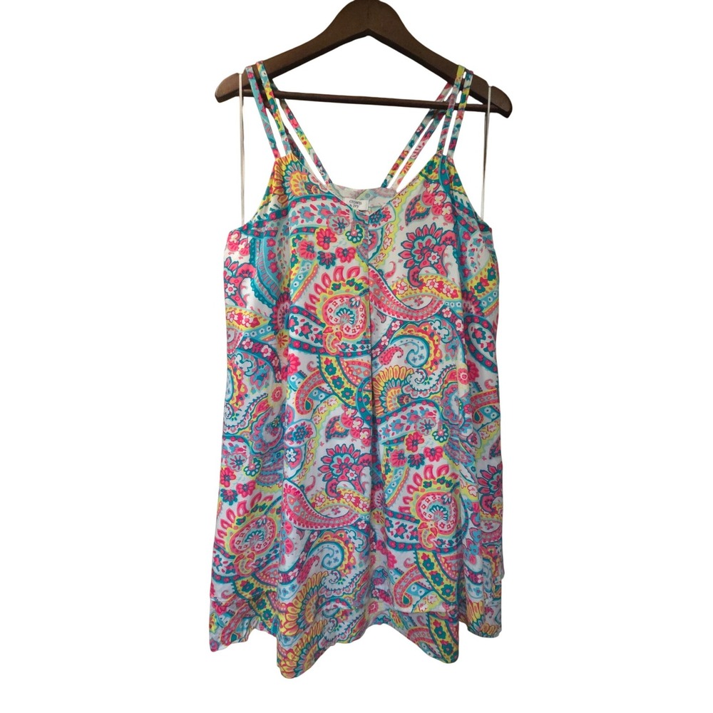Crown & Ivy Womens Large Paisley Mini Dress Pink Blue Yellow Sleeveless NWT